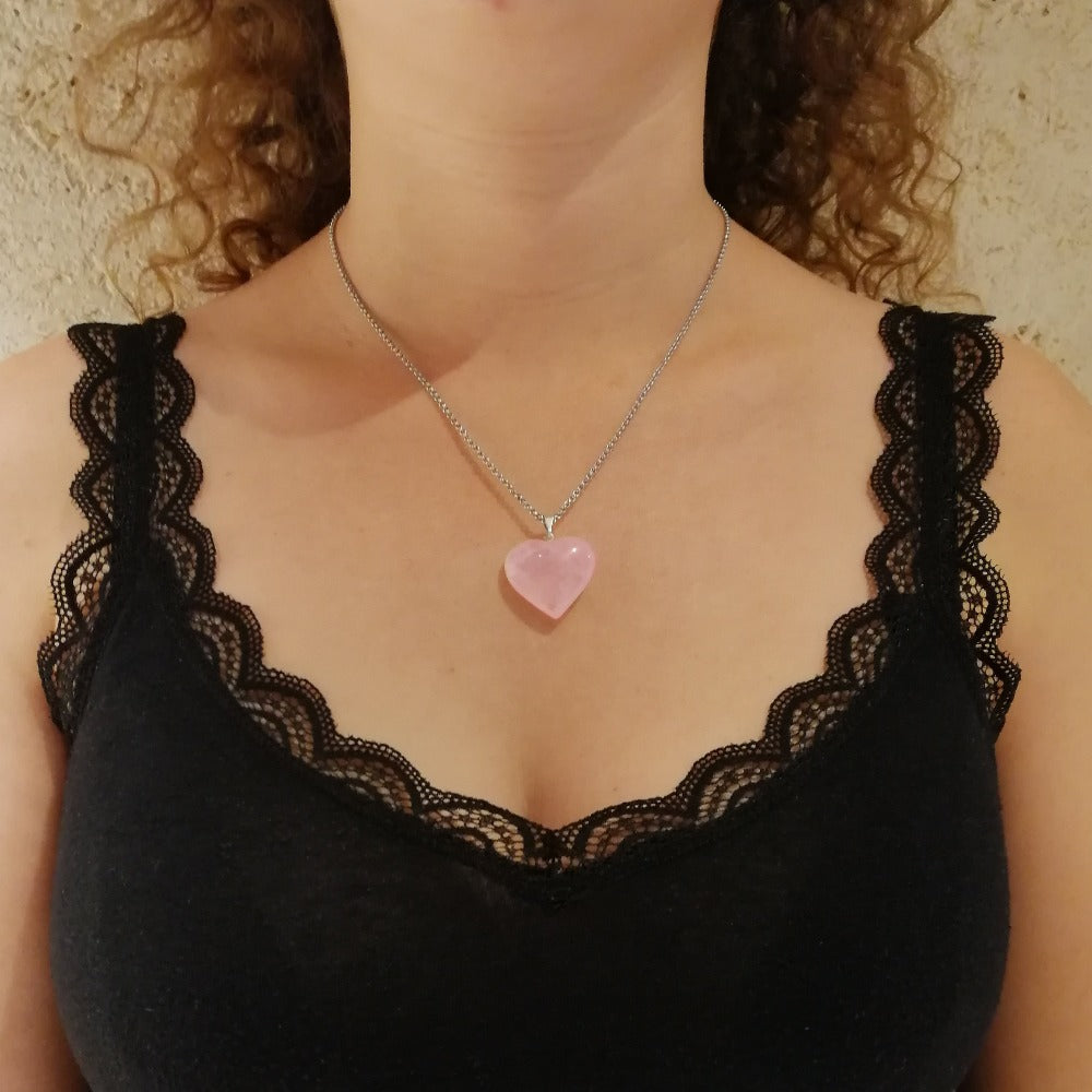 ozanao - pendentif coeur quartz rose