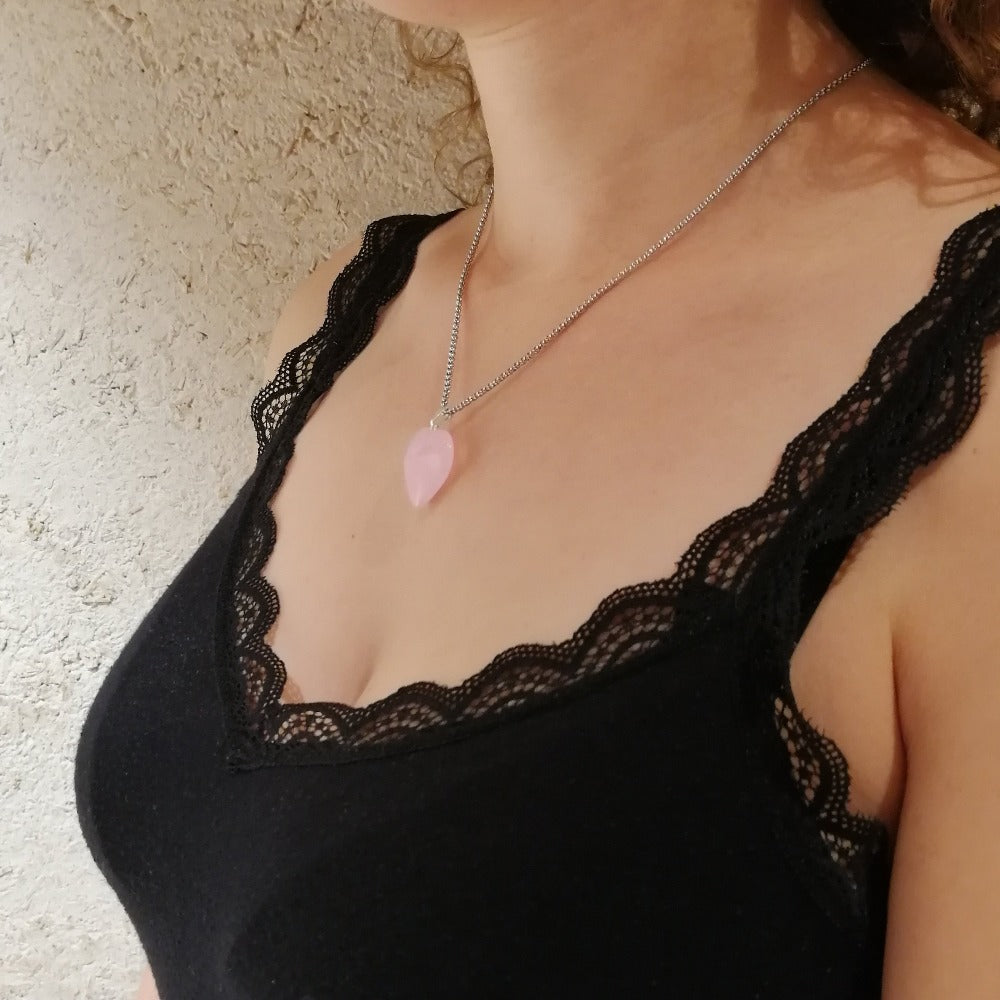 ozanao - pendentif coeur quartz rose